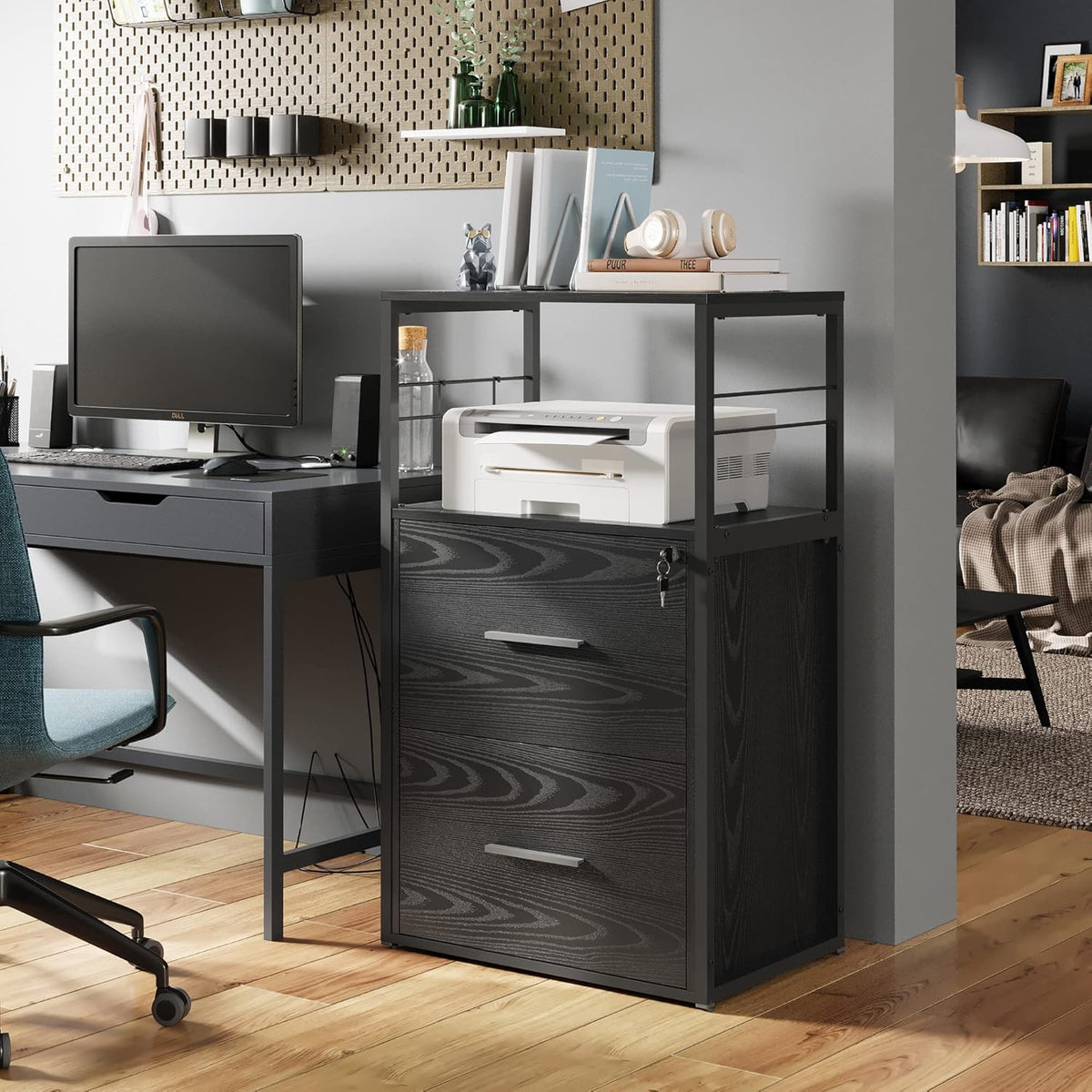 2 Drawer Black Lateral File Cabinet with Lock Q390