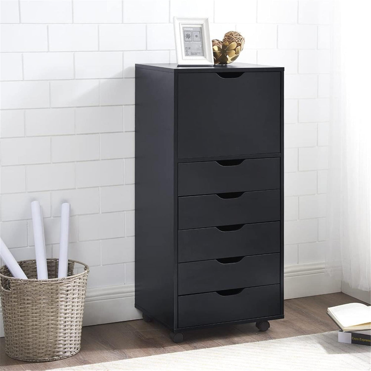Gray 6 Drawer File Cabinet on Wheels Y56160