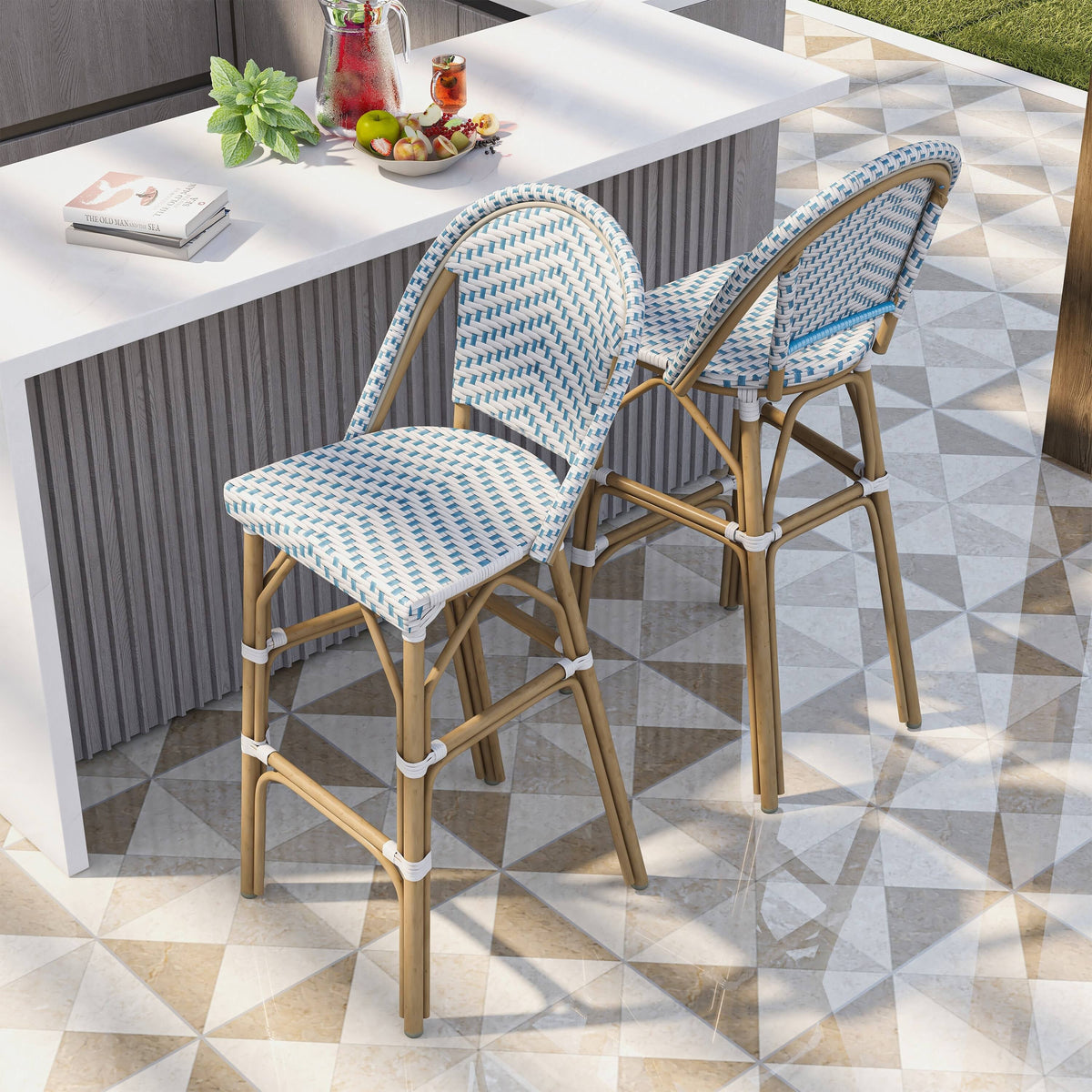 Natural Tone Patio Bar Chairs Set of 2 D77771
