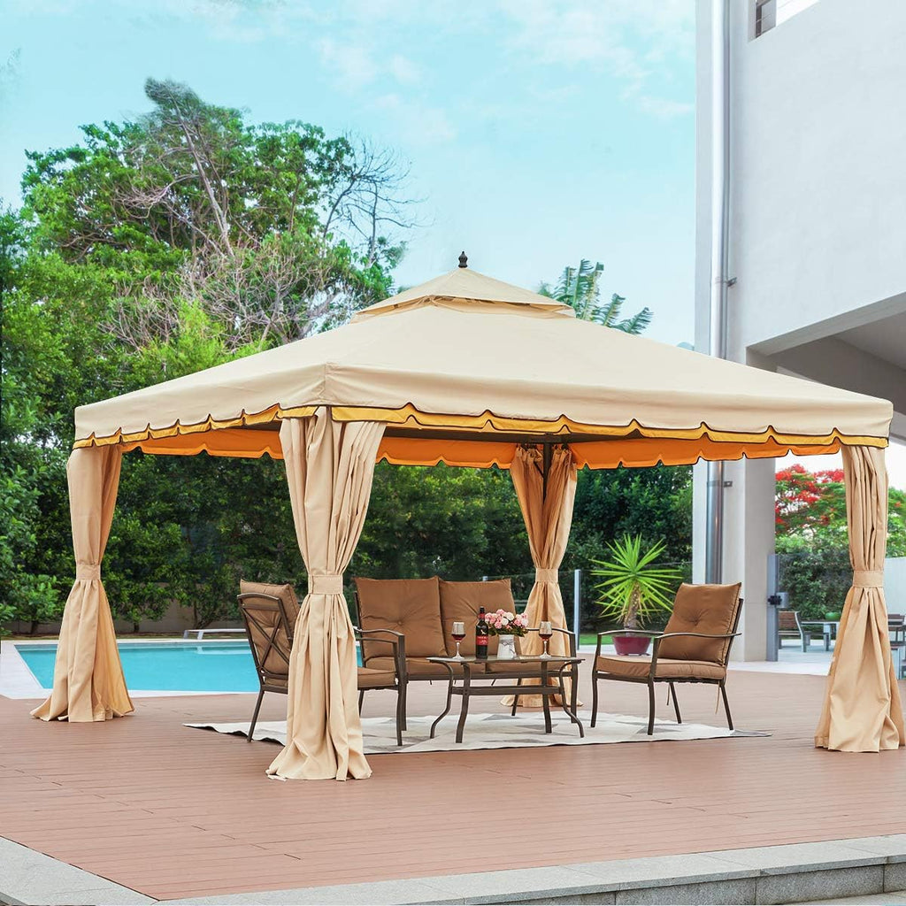12’ x 12’ Outdoor Canopy Gazebo with Netting and Shade Curtains R8310