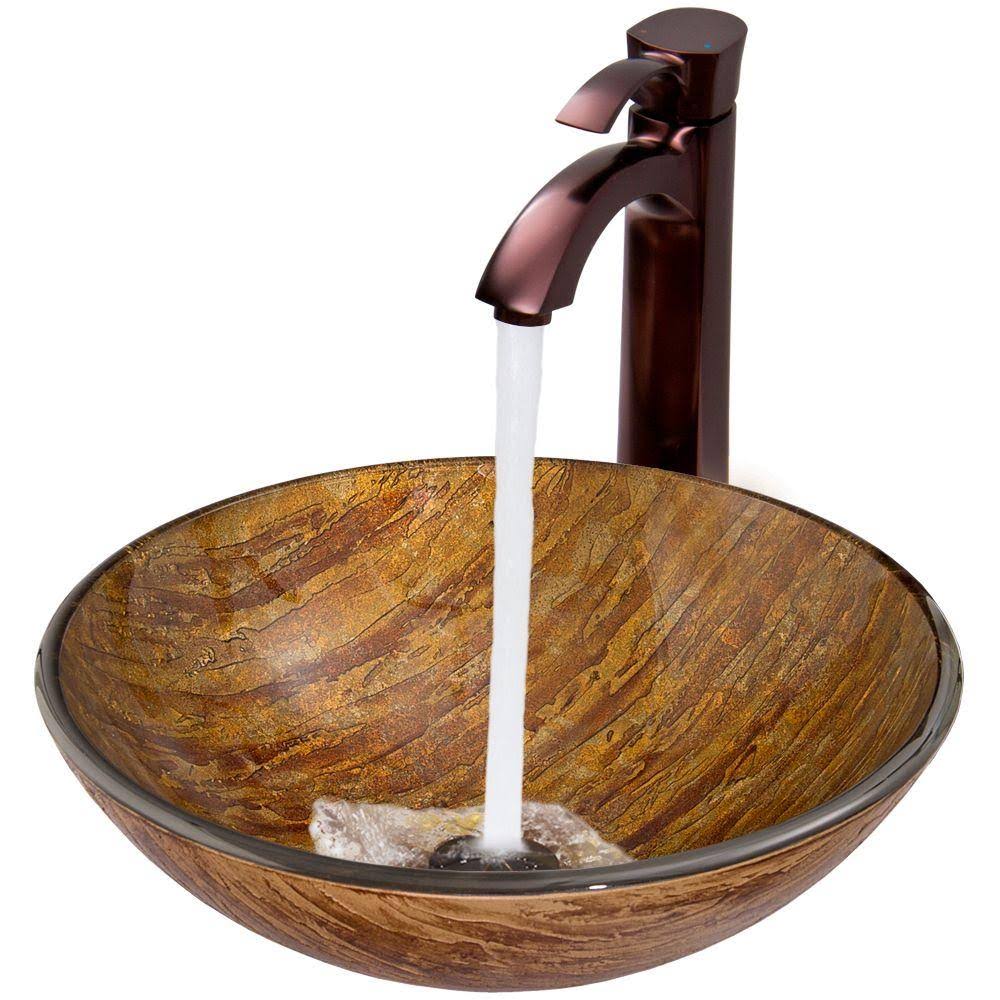 Glass Vessel Sink and Faucet Set Oil Rubbed Bronze V239188