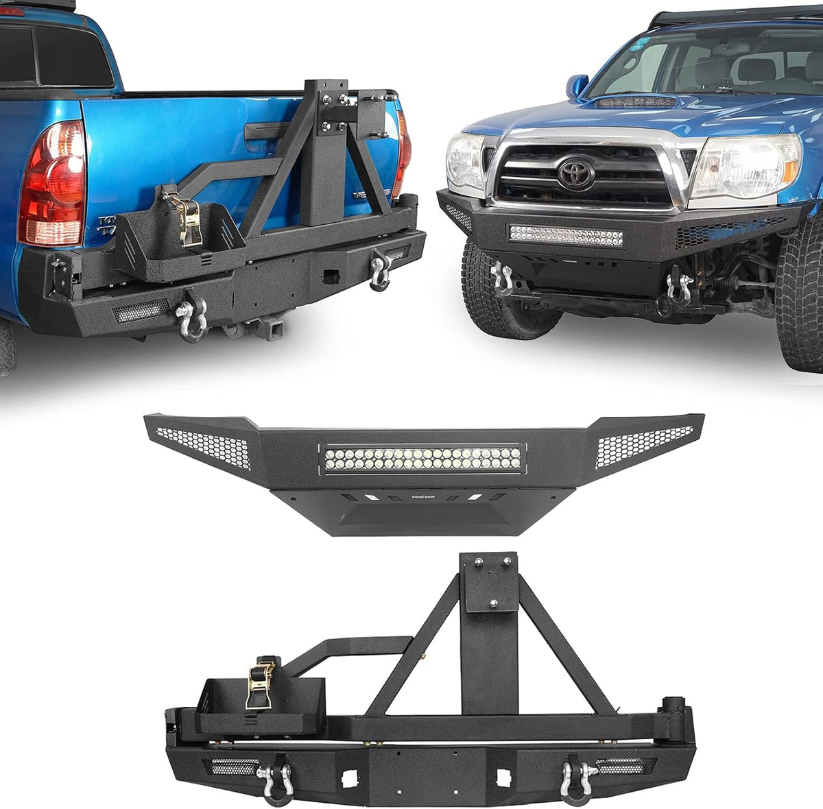Front and Rear Bumper with Tire Carrier Textured Black Steel F79981