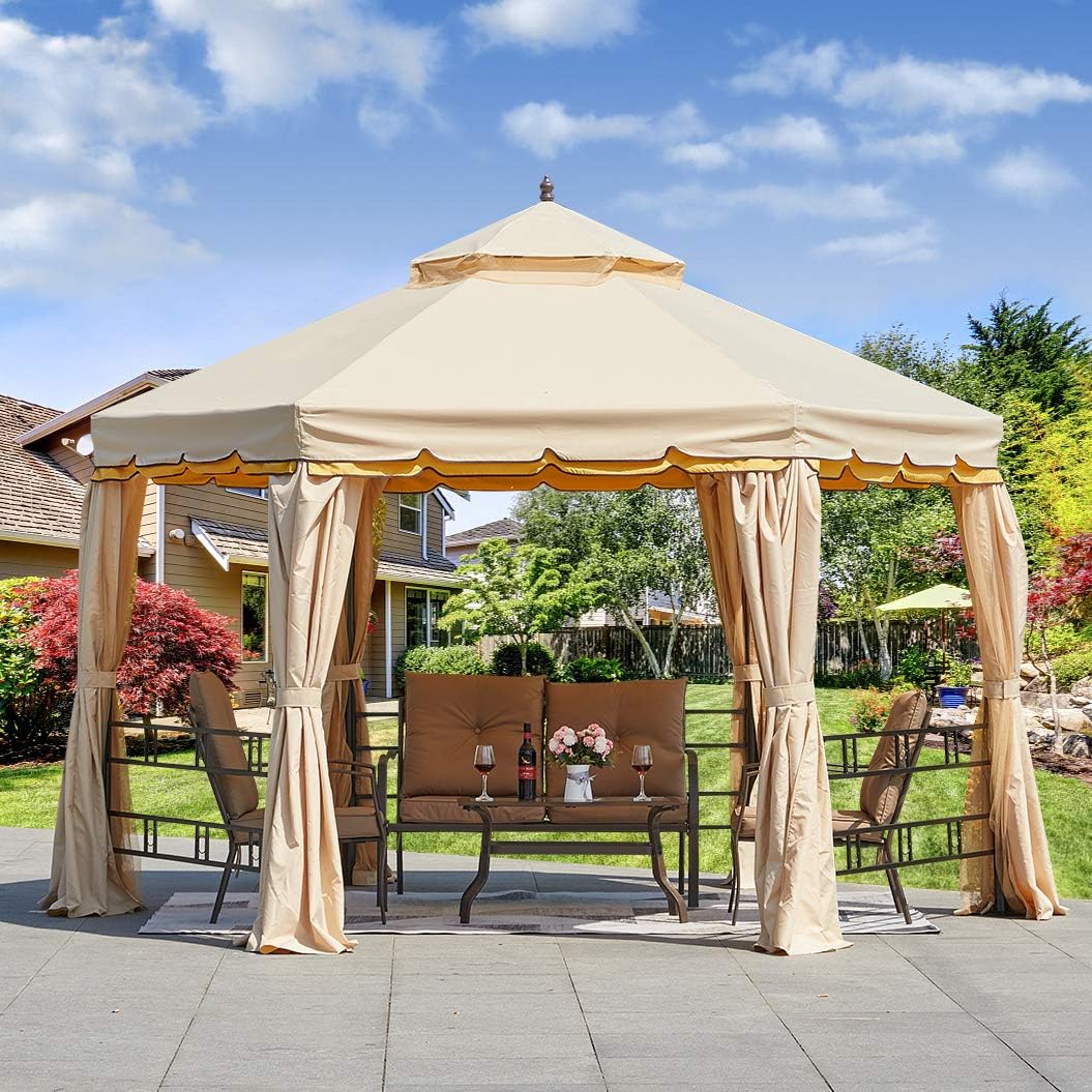 12’ x 12’ Outdoor Canopy Gazebo with Netting and Shade Curtains R8310
