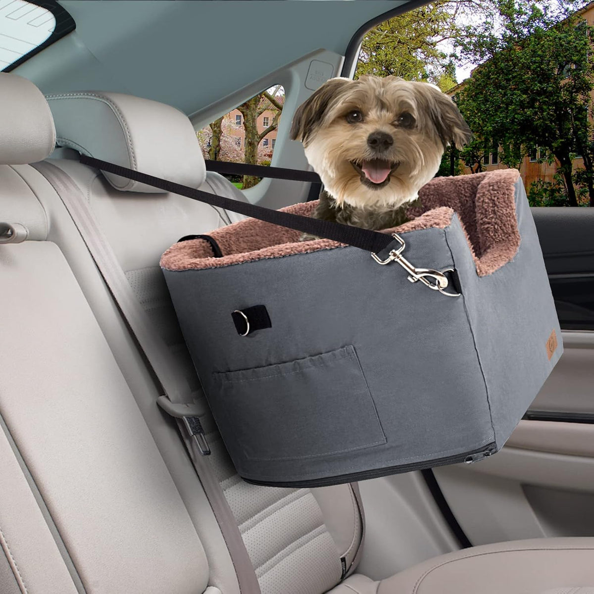Dog Car Seat, Elevated Pet Bed with Clip-On Leash B79360