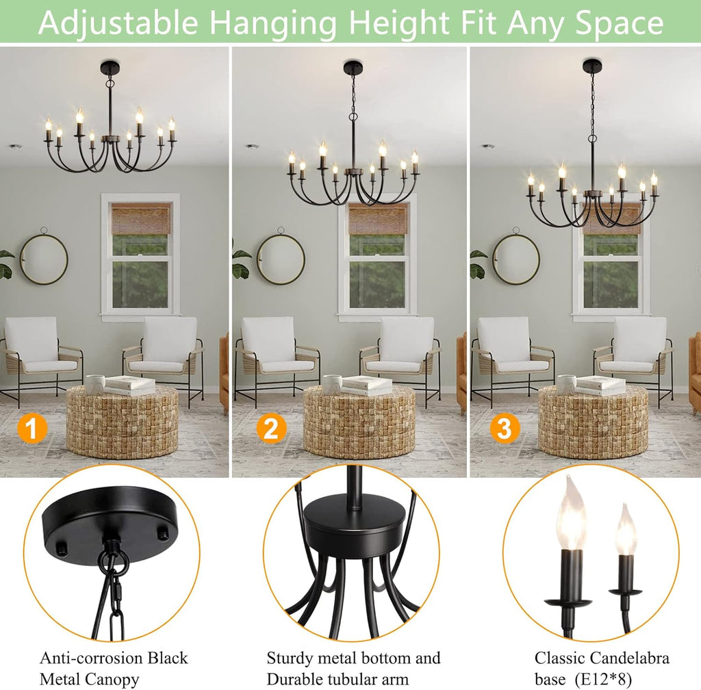 Black 9 Light 2-Tier Iron Chandelier L25155