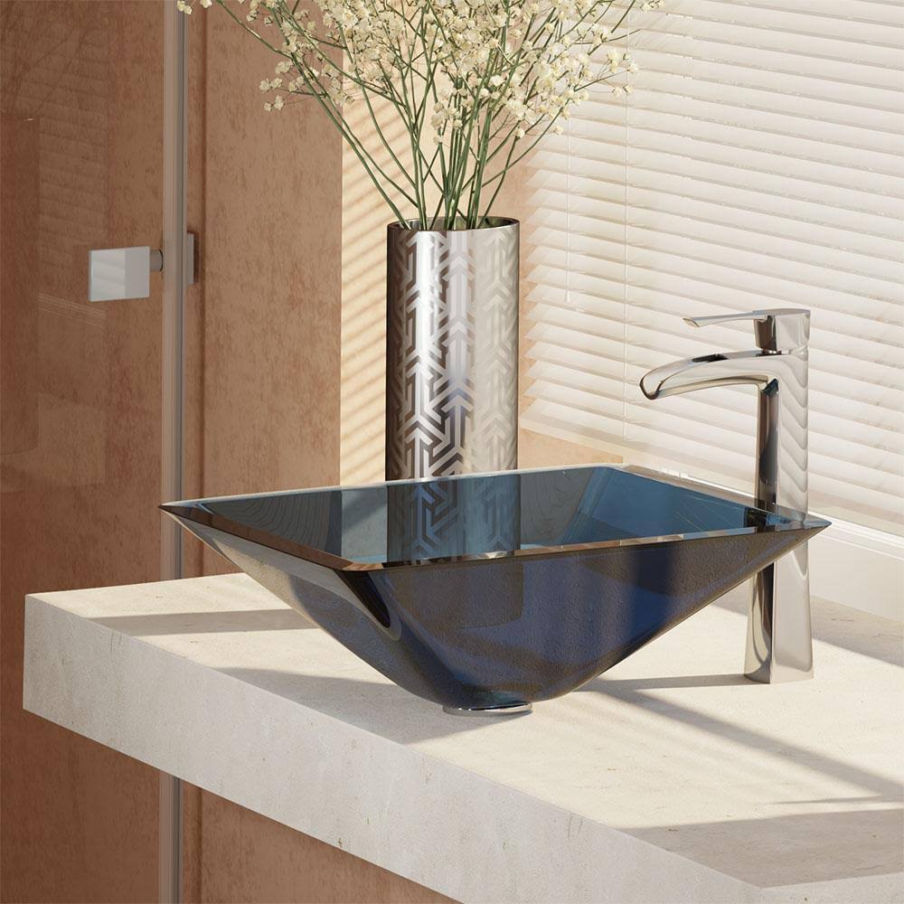 Glass Vessel Bathroom Sink with Vessel Faucet H4744