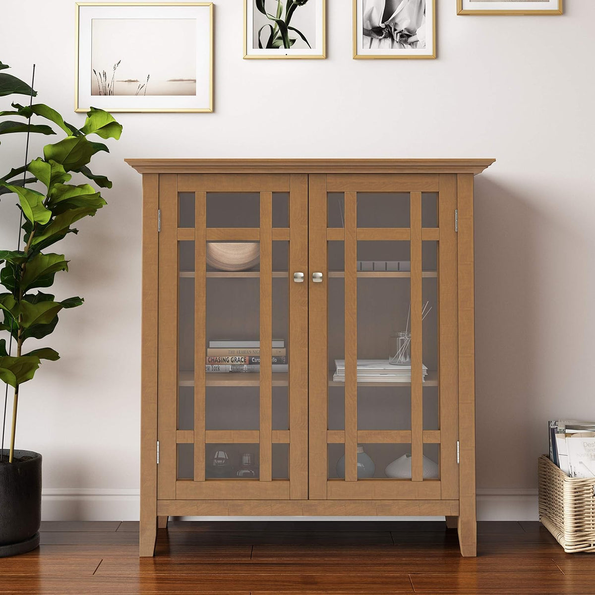 Solid Wood Storage Cabinet with 2 Tempered Glass Doors T56031