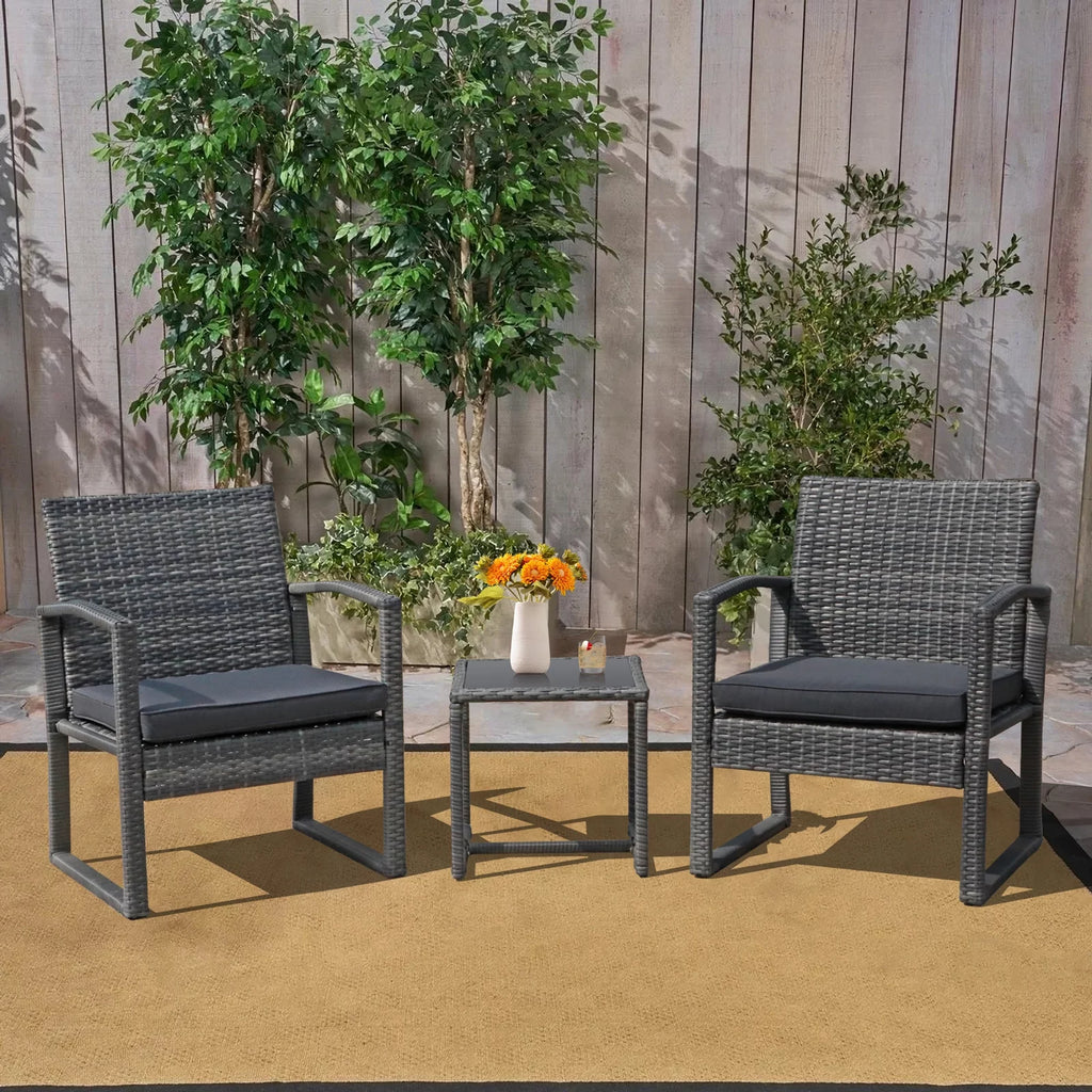 3 Piece Dark Gray Wicker Patio Furniture Set with Coffee Table I826