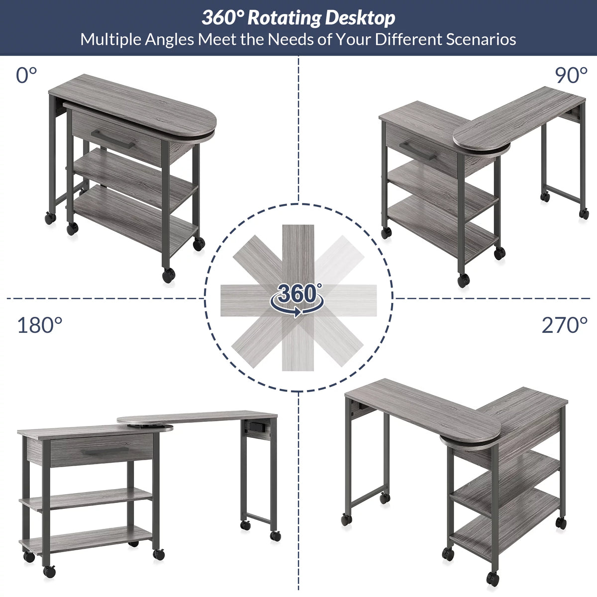 360° Rotating Desk with Charge Station and Storage Drawer C5578