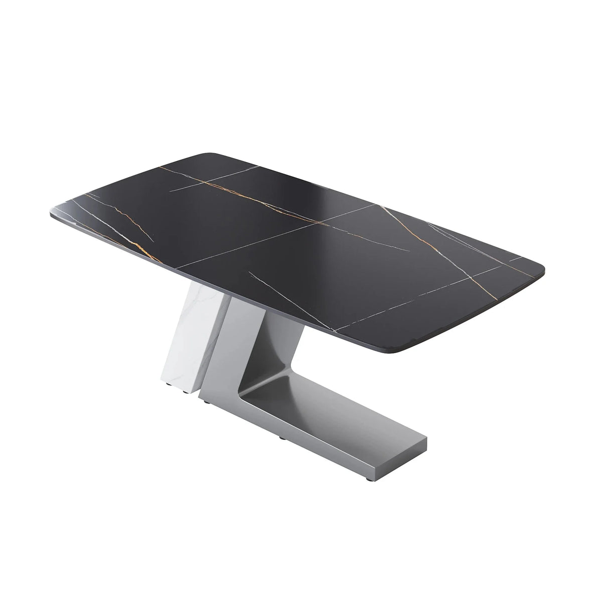 Black Dining Table with Sintered Stone Rectangle Tabletop J453