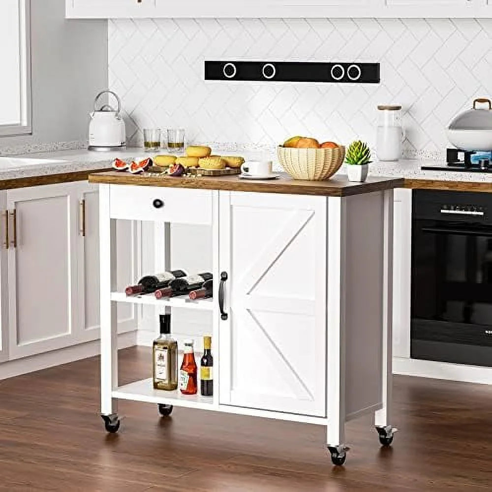 White Coffee Cart with Drawer and Cabinet F7905