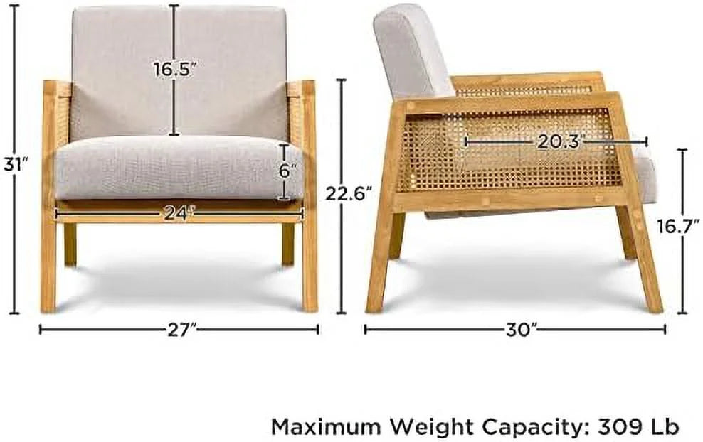 Ivory Boucle Fabric Accent Chair with Wood Armrest and Legs 2 pcs W192748