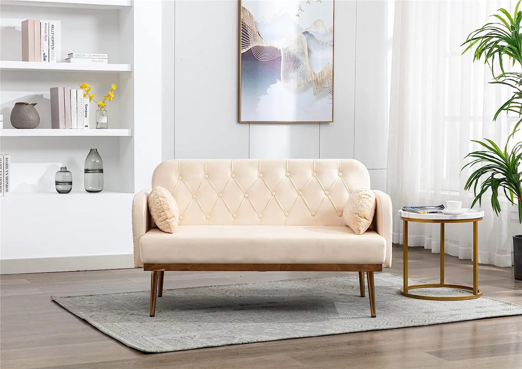 55" Velvet Sofa Chair with Pillows and Golden Metal Legs H866