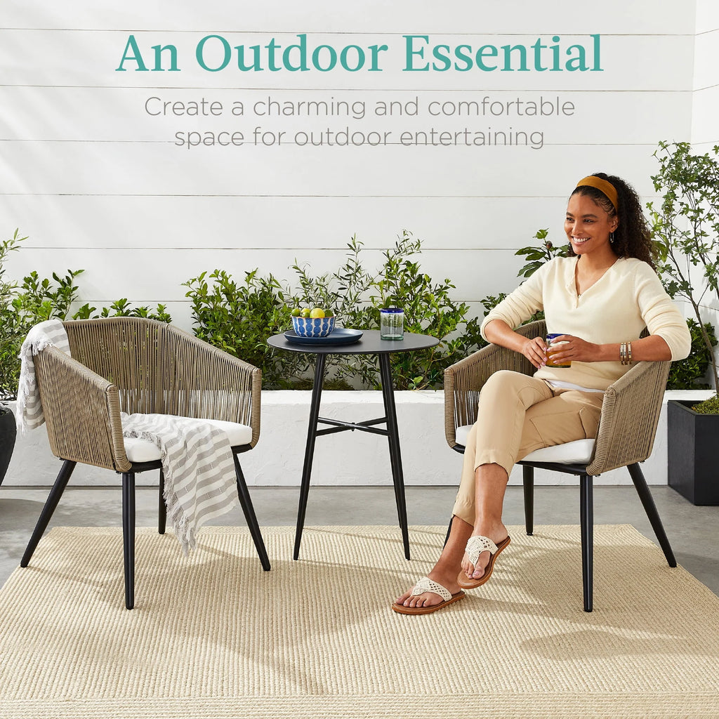 Set of 2 Woven Wicker Patio Dining Chairs 250lb Capacity E85511
