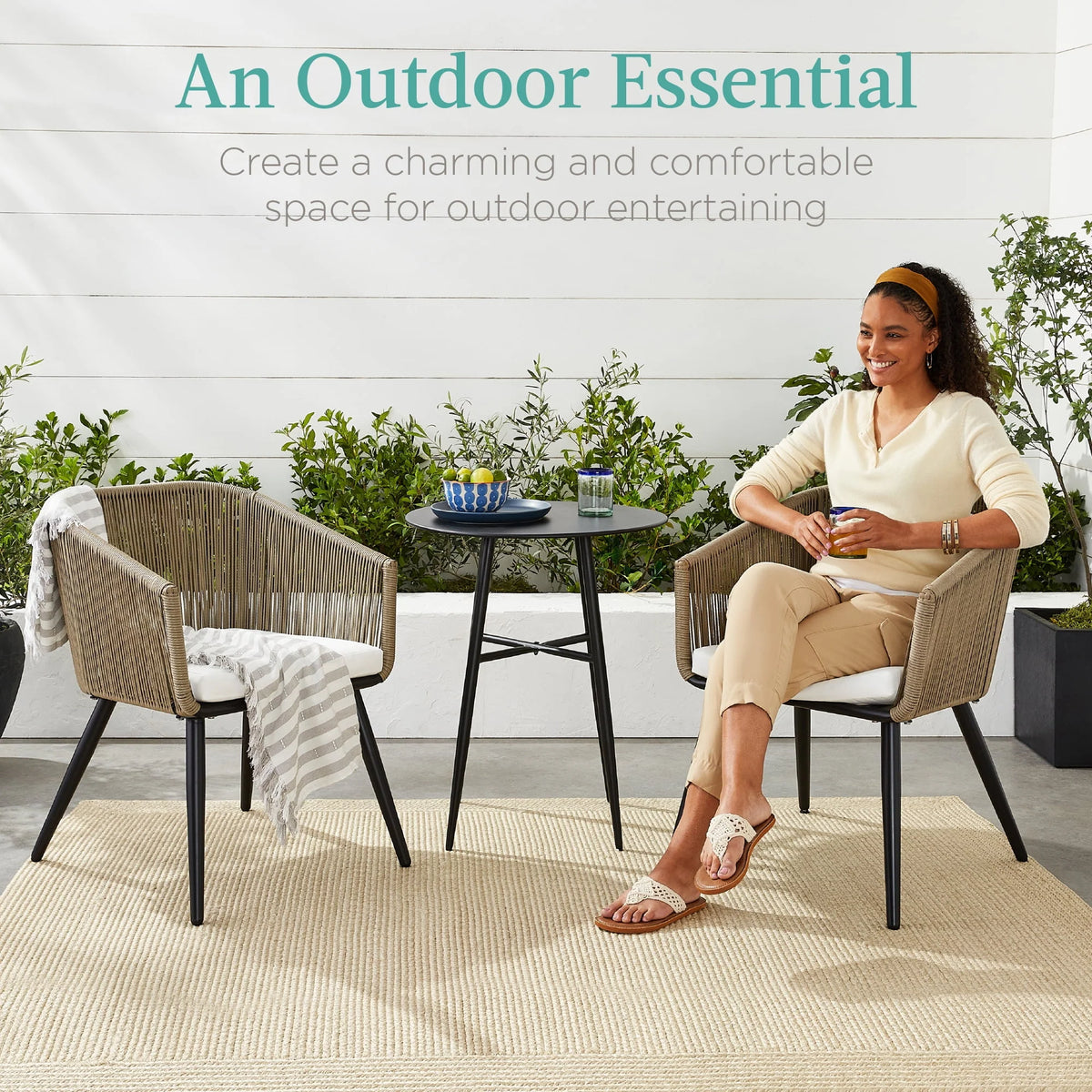 Set of 2 Woven Wicker Patio Dining Chairs 250lb Capacity E85511