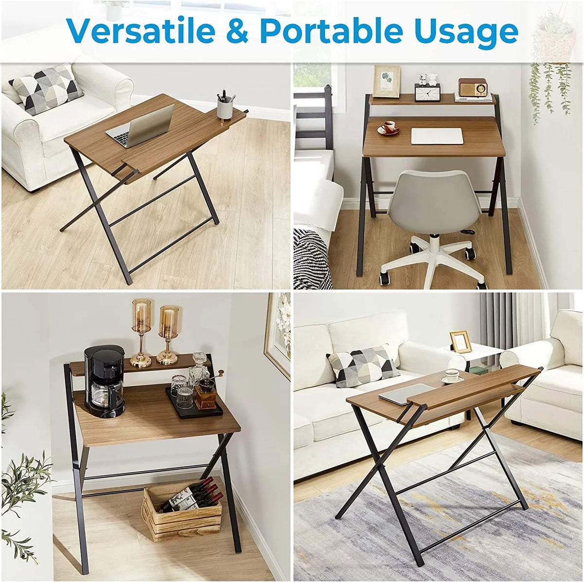 Folding Desk with 2-Tier Shelf 32 x 24.5 inch Y442