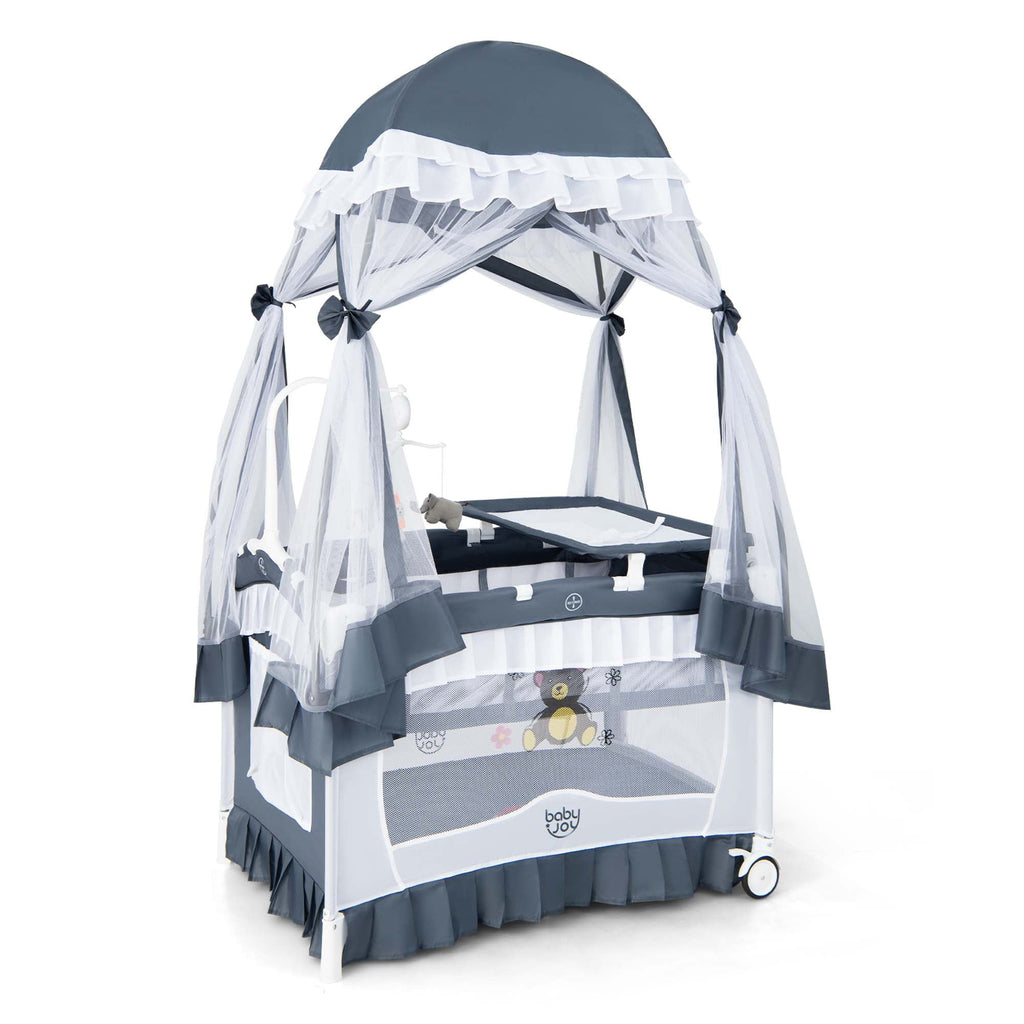 Portable 4 in 1 Baby Playard Crib with Changing Table Pink Z767841