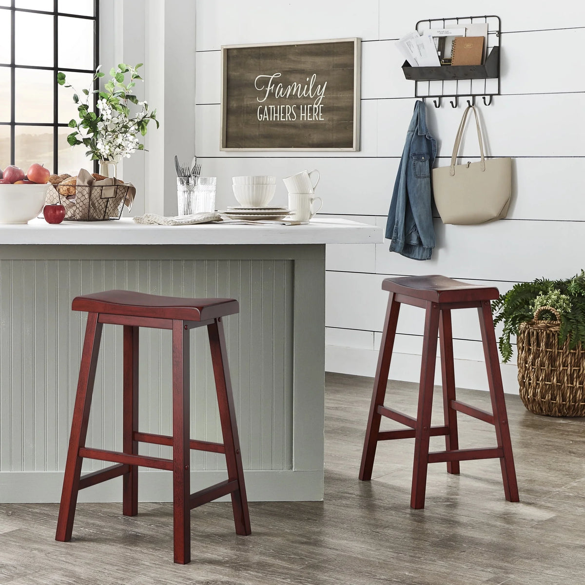 Antique Black 29-inch Backless Saddle Seat Bar Stools, Set of 2 T1309