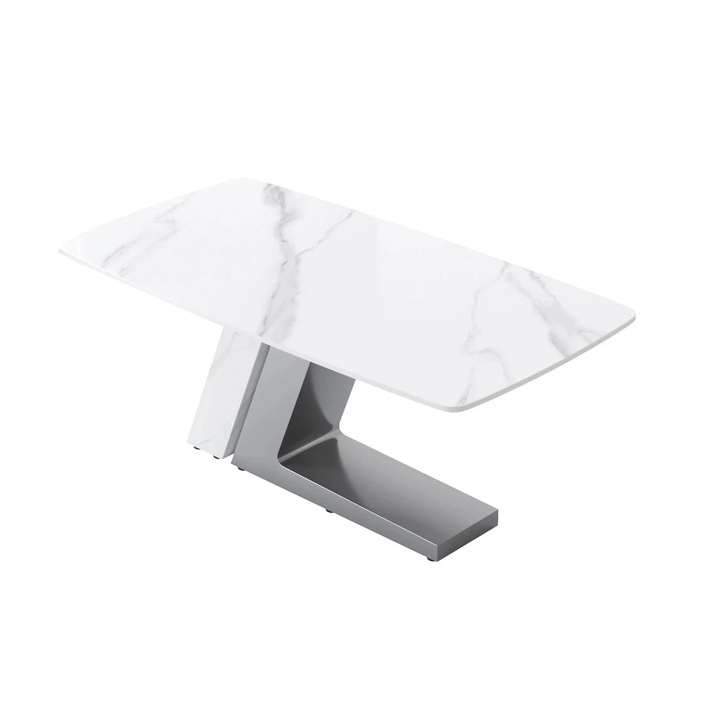 Black Dining Table with Sintered Stone Rectangle Tabletop J453