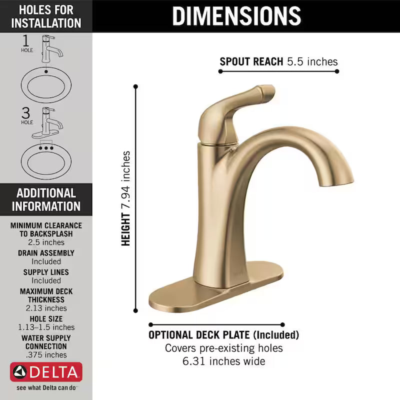 Single Hole Single-Handle Bathroom Faucet in Champagne Bronze U5744