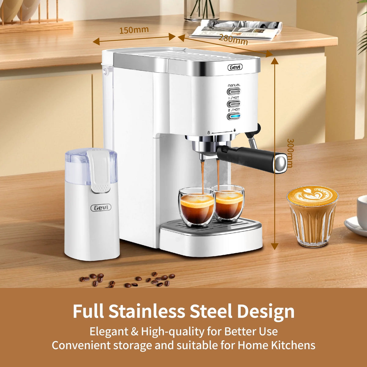 20 Bar Espresso Machine with Milk Frother Wand, 40.58 oz, White F9507