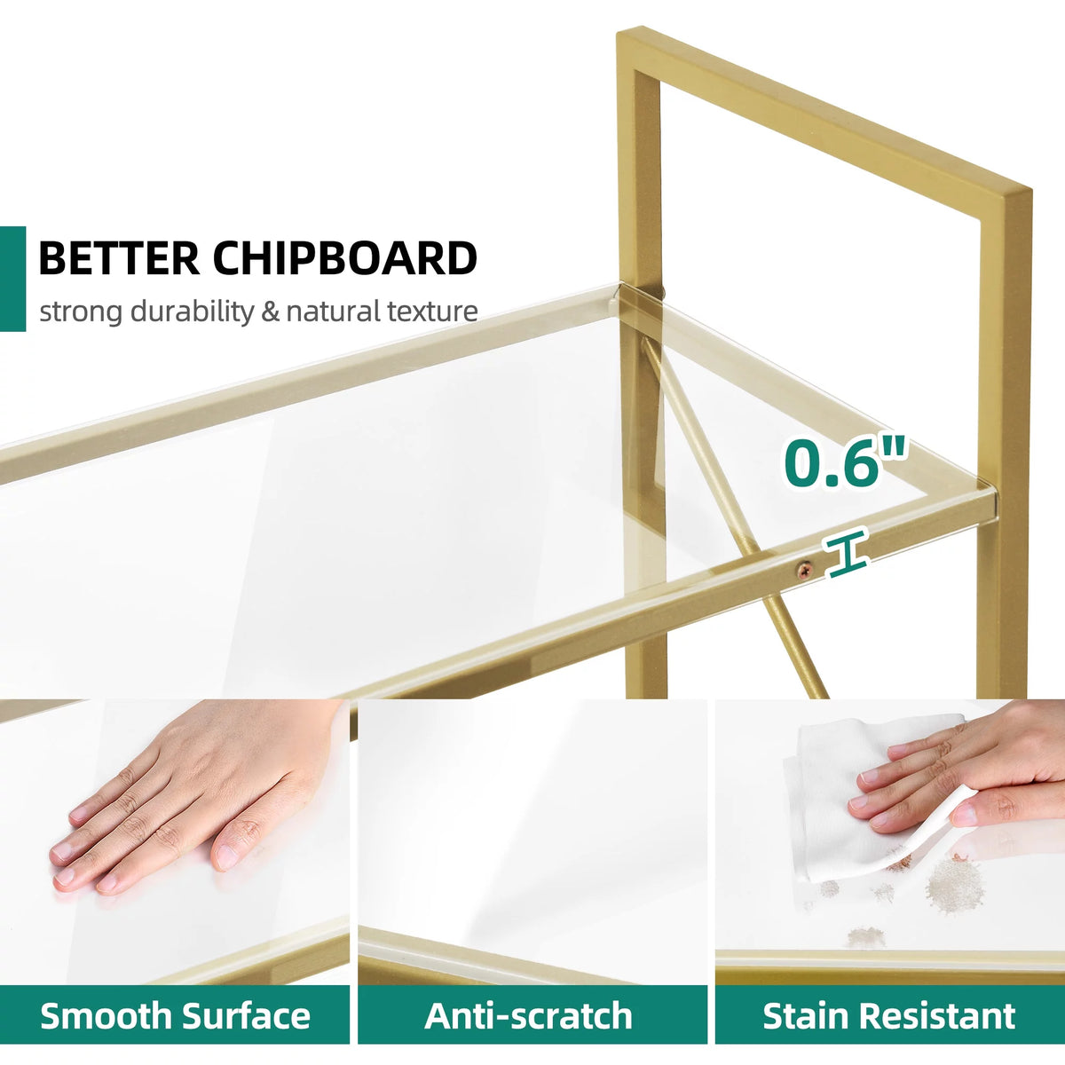 5-Tier Gold Bookshelf with Metal Frame V57761