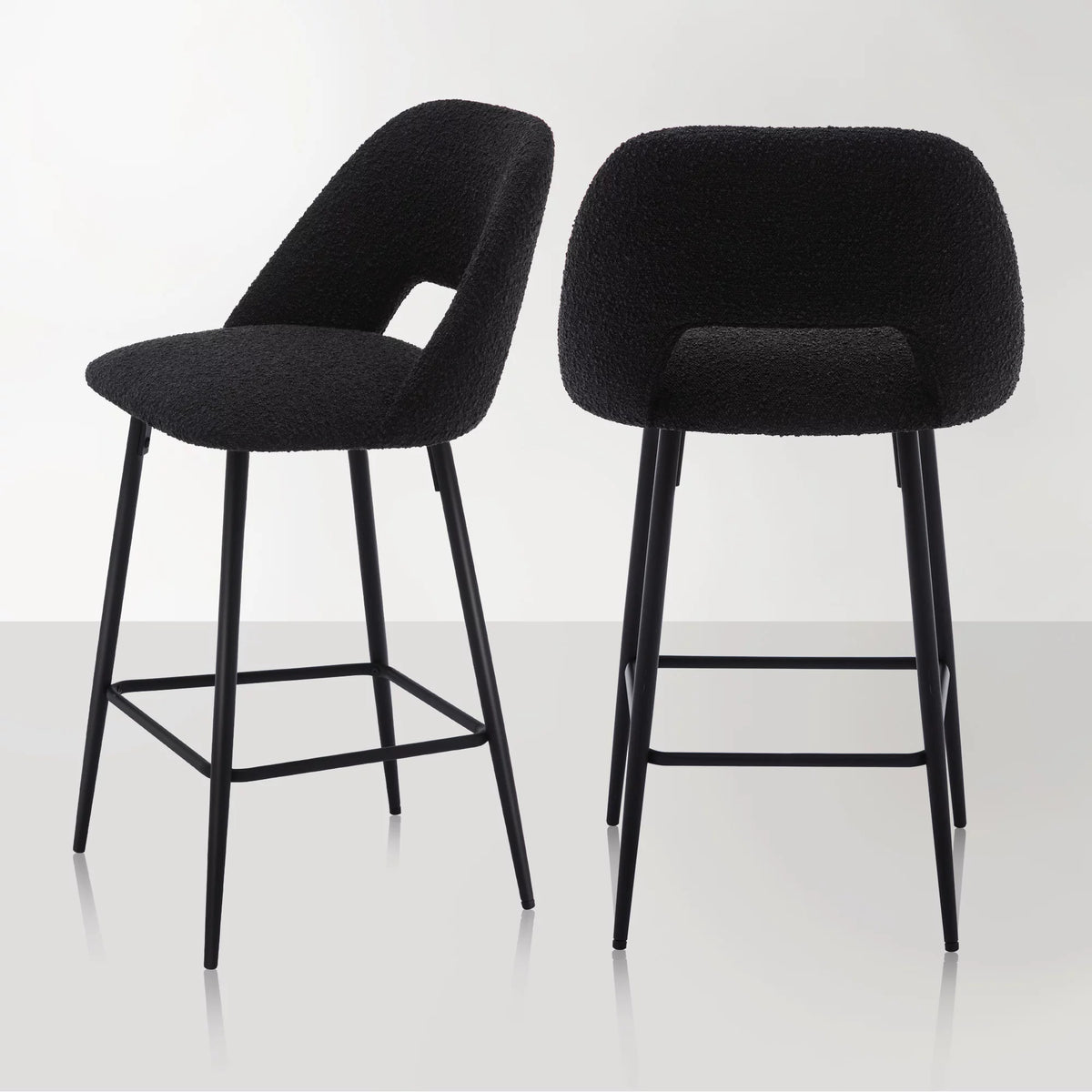 Boucle Fabric Barstools Set of 2 with Black Metal Legs B688032