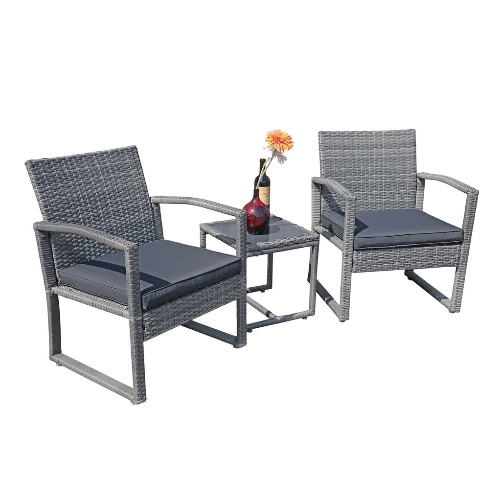 3 Piece Dark Gray Wicker Patio Furniture Set with Coffee Table I826