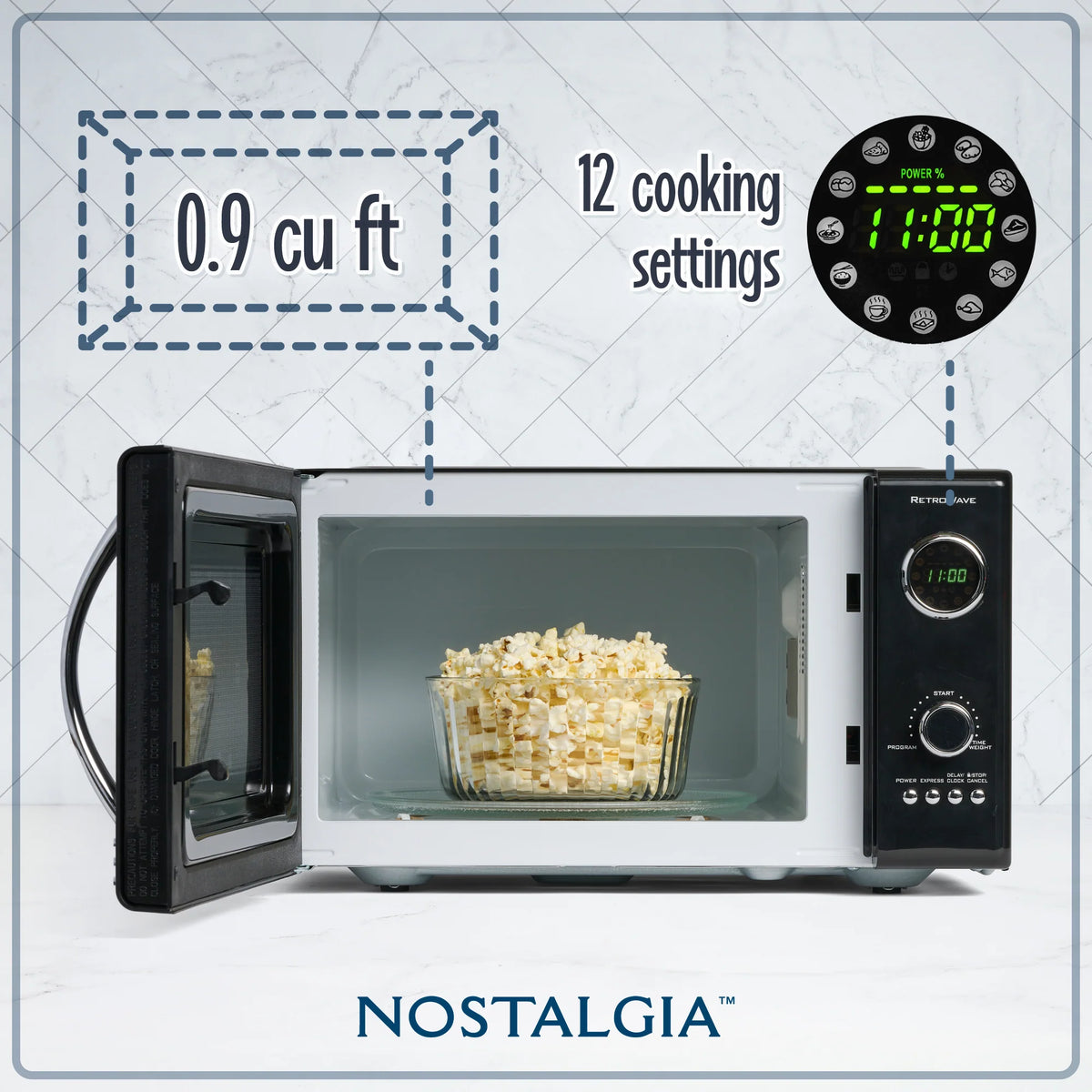 0.9 Cubic Foot 800-Watt Black Countertop Microwave Oven C9754