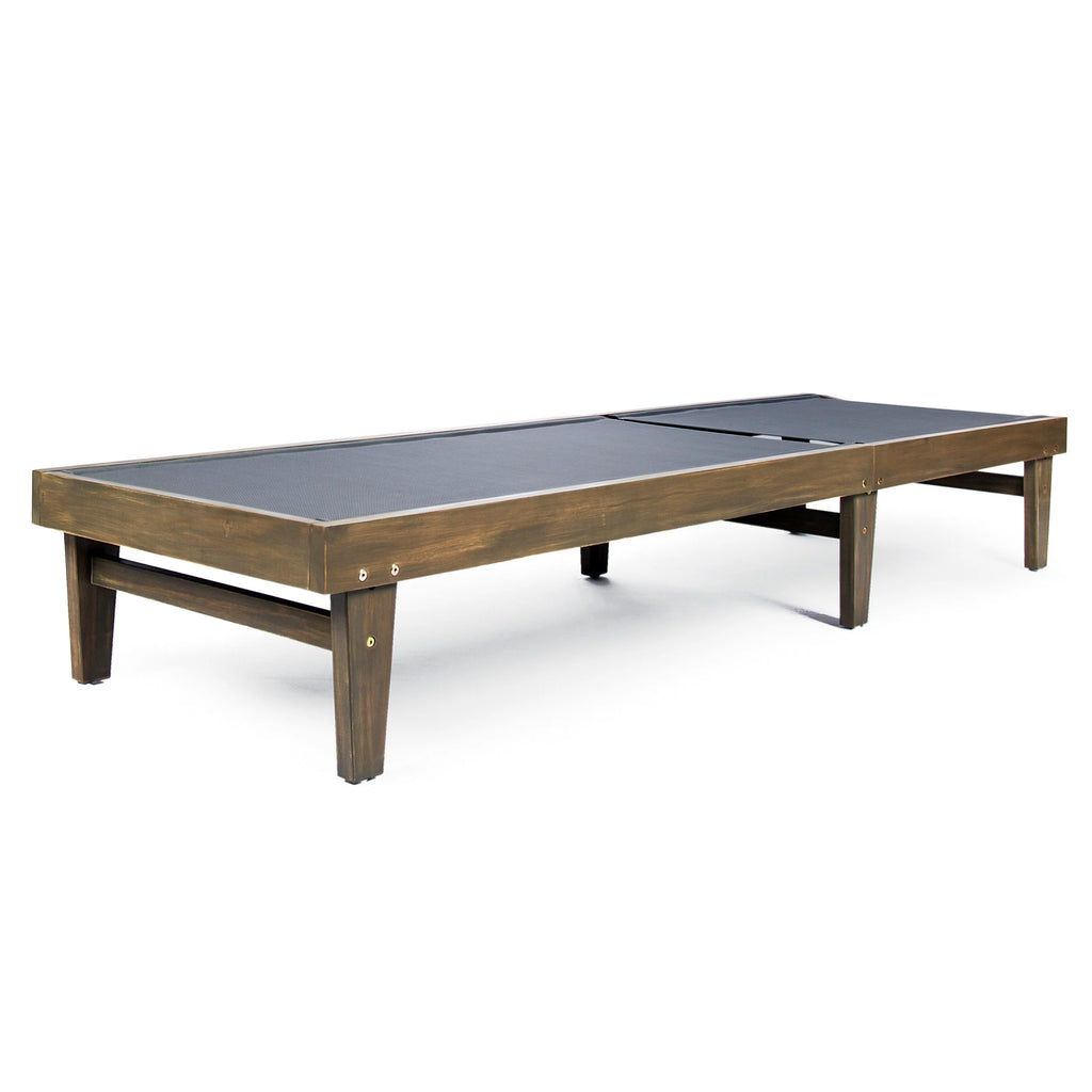 Gray Mesh and Acacia Wood Adjustable Chaise Lounge V18939