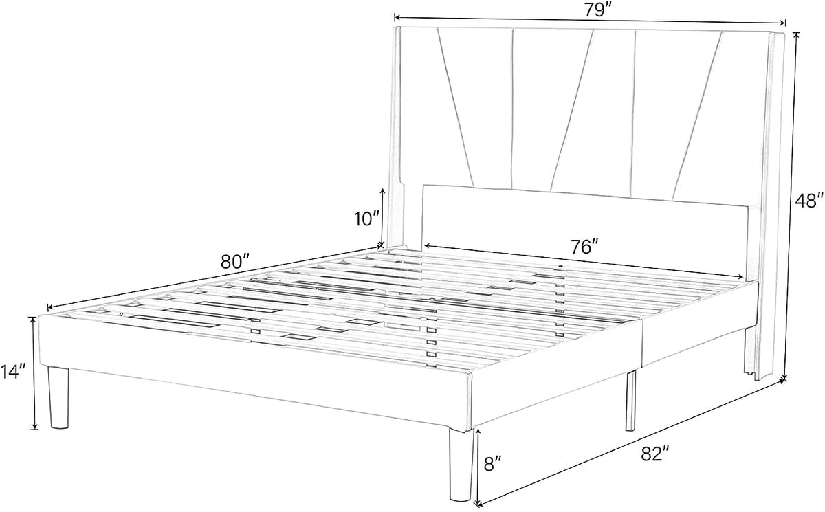King Size Upholstered Platform Bed Frame with Wingback O41502