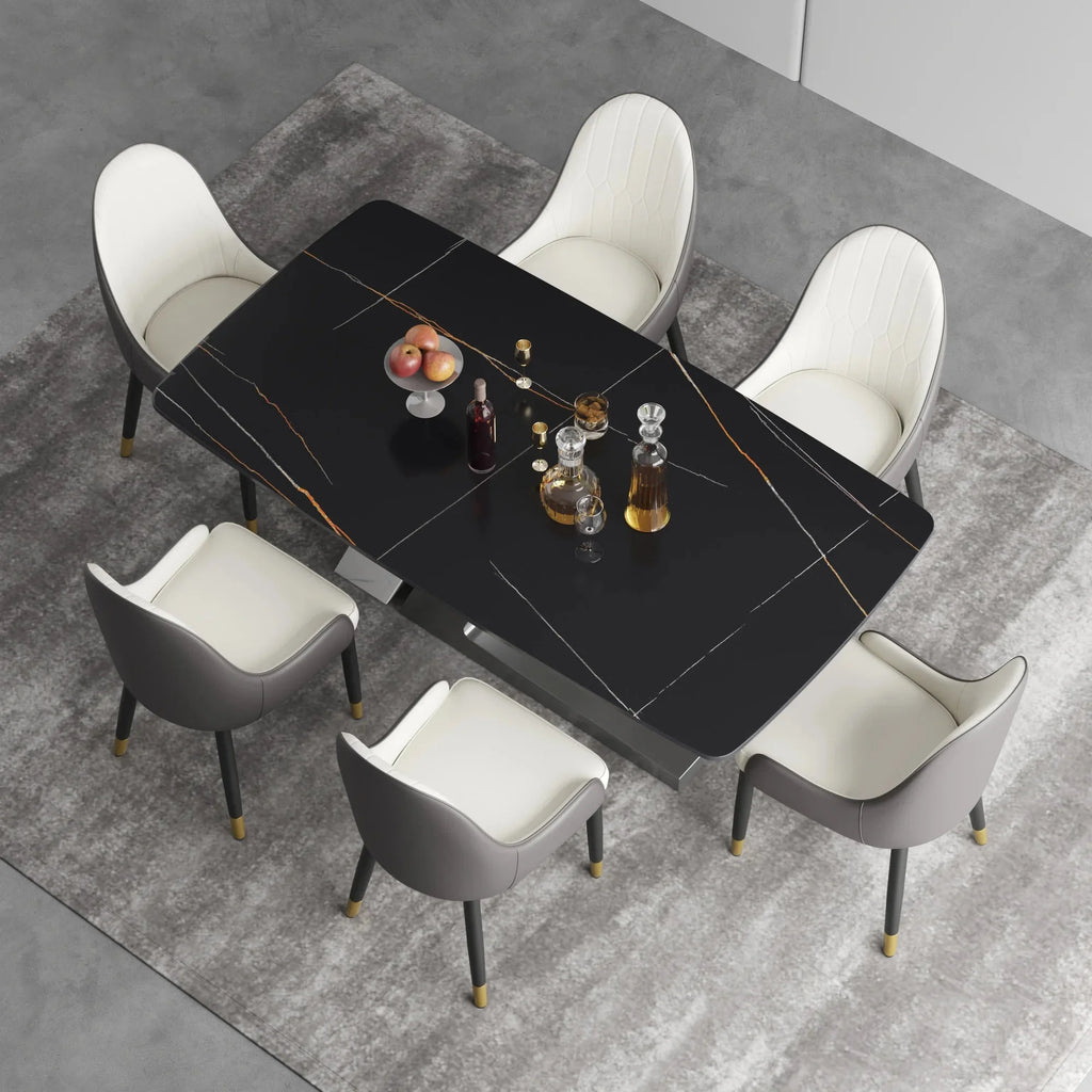 Black Dining Table with Sintered Stone Rectangle Tabletop J453