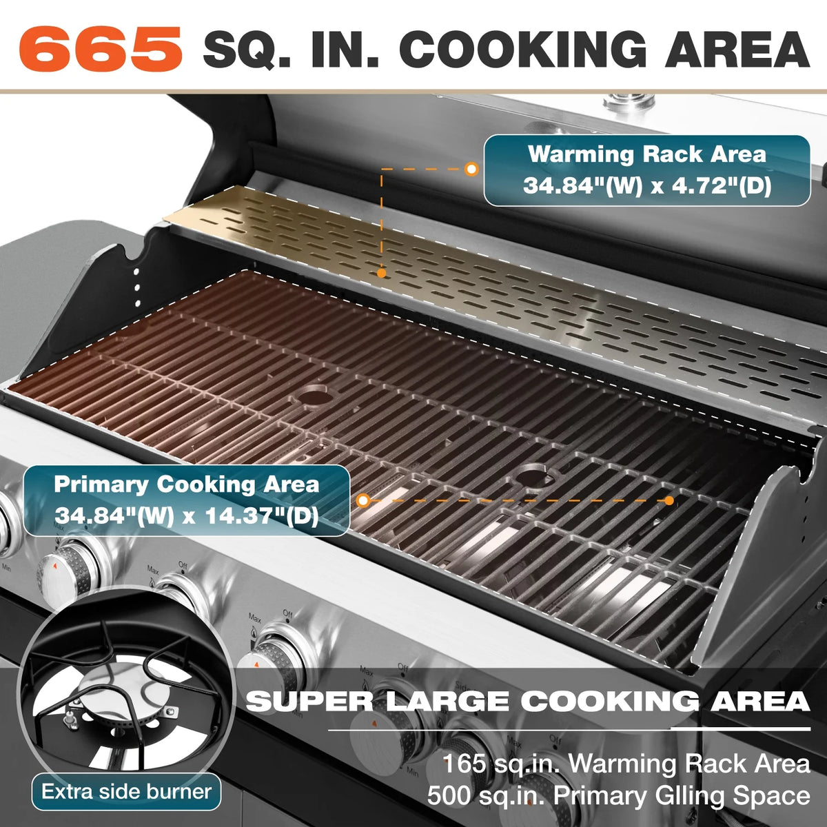 6 Burner Propane Gas Grill with Side Burner Stainless Steel A932826