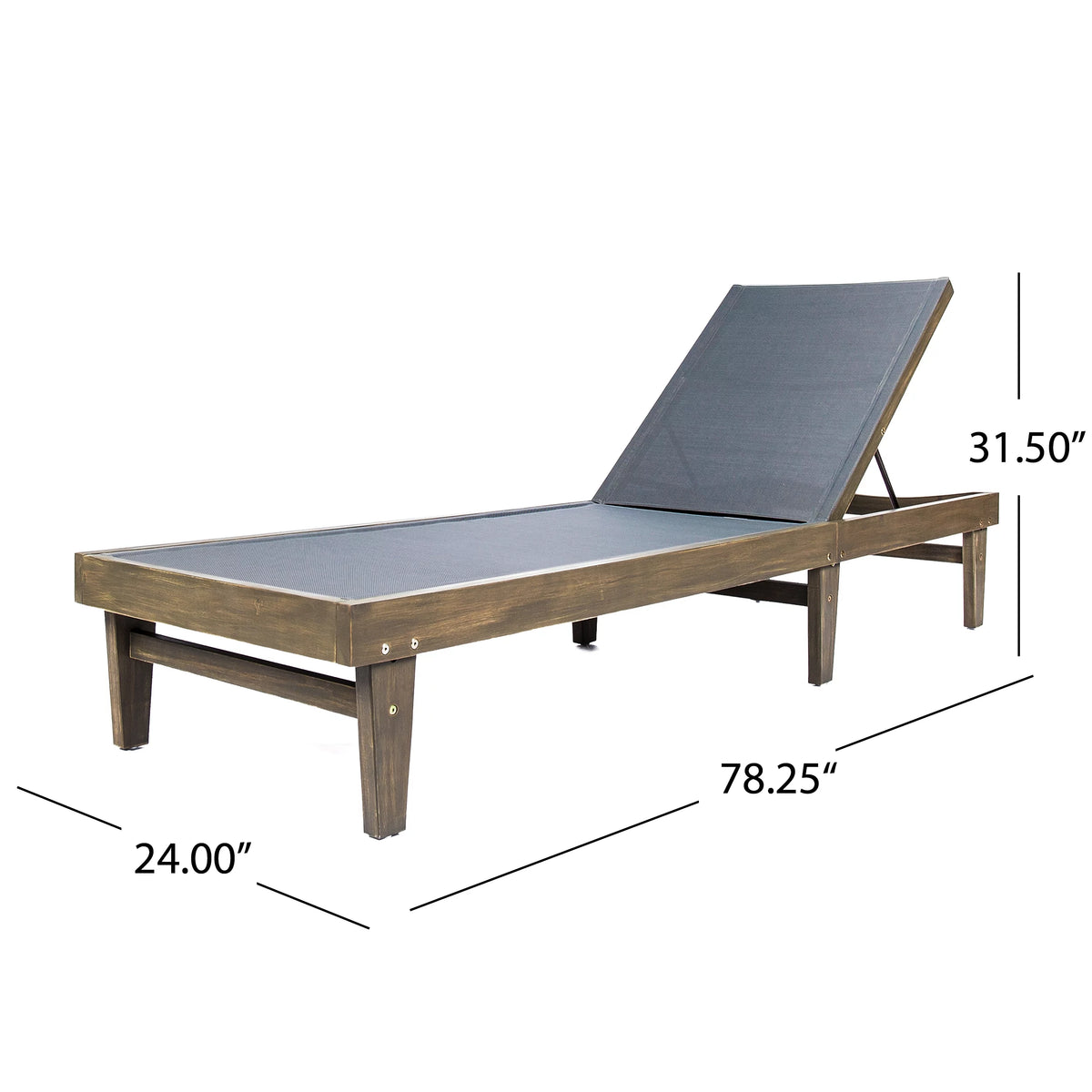 Gray Mesh and Acacia Wood Adjustable Chaise Lounge V18939