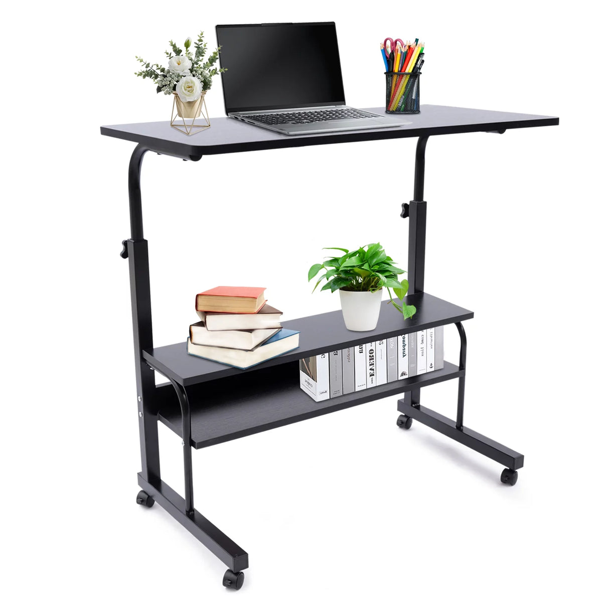 Height Adjustable Mobile Computer Desk with Wheels Y140384