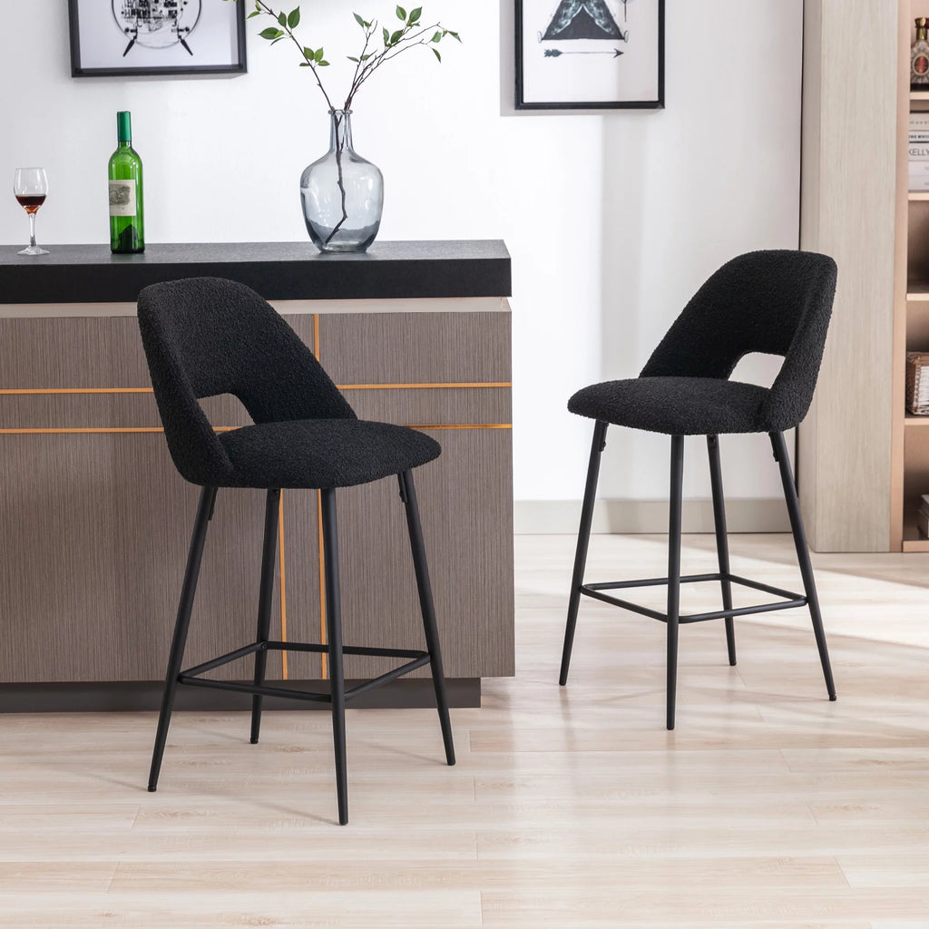 Boucle Fabric Barstools Set of 2 with Black Metal Legs B688032