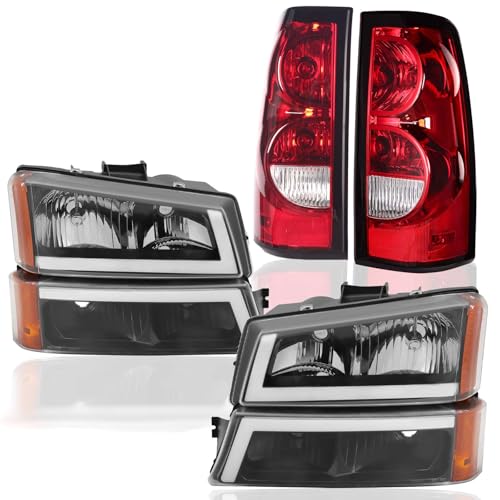 Headlights Assembly + Tail Lights Assembly Combo compatible with 2003-2006 Chevy Silverado E486