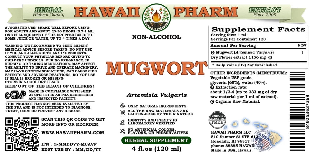 Mugwort Dry Herb Alcohol-Free Liquid Extract Glycerite 4 Fl.Oz X32391
