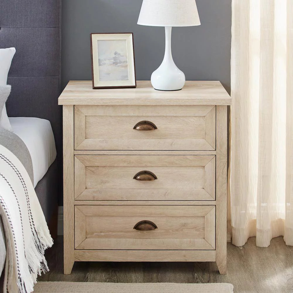 White Oak 3 Drawer Bedroom Nightstand Set B16327