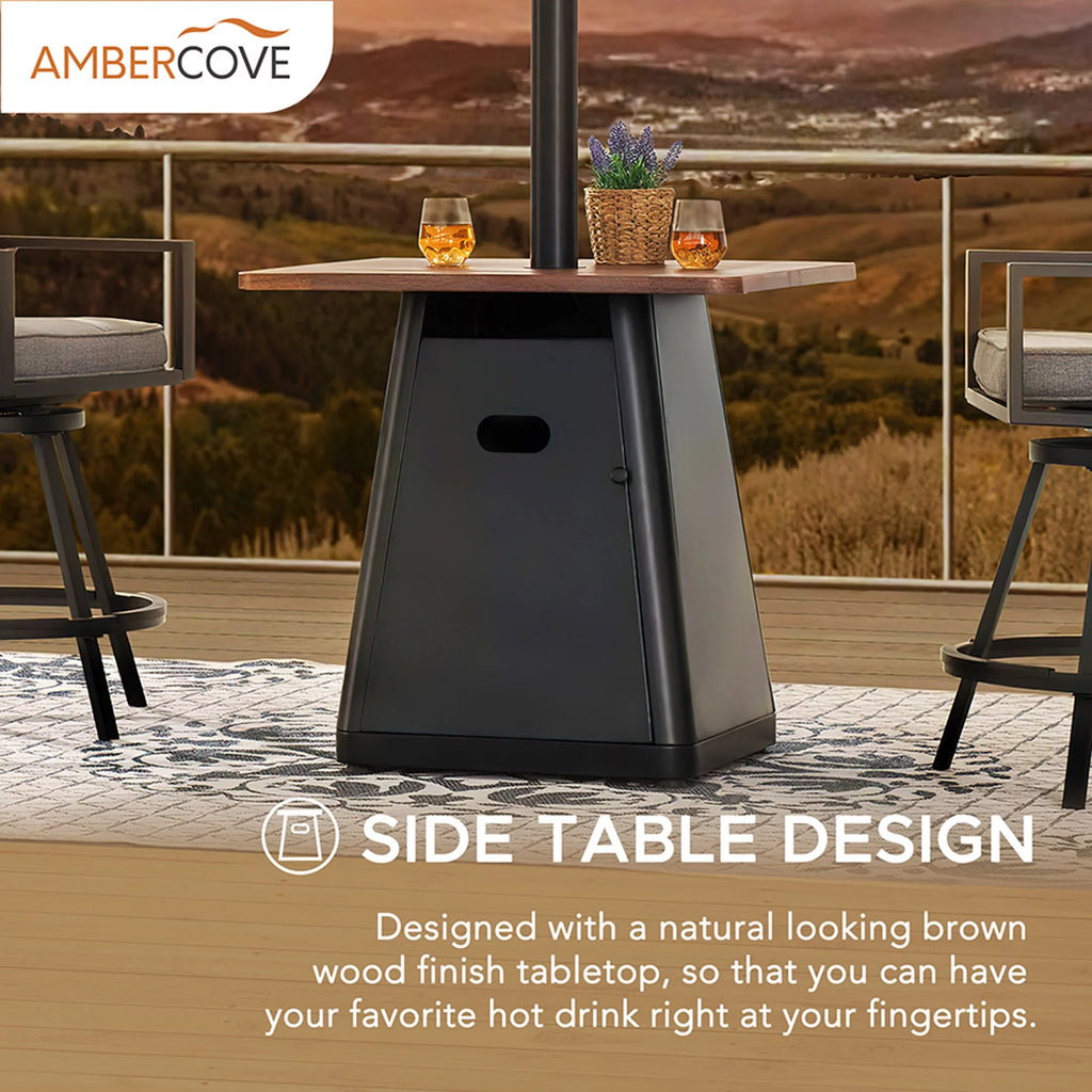 40,000 BTU Matte Black Steel Propane Patio Heater with Table Top B508