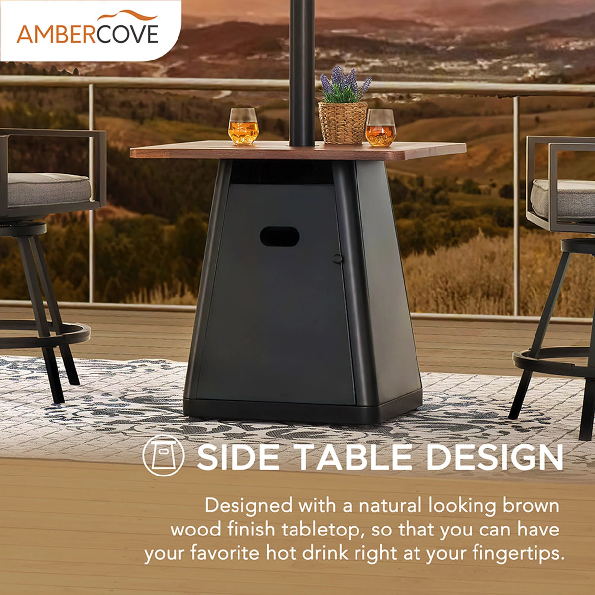 40,000 BTU Matte Black Steel Propane Patio Heater with Table Top B508