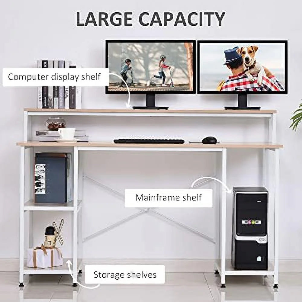 55 Inch Oak Wood Grain Computer Desk with Shelves R5615