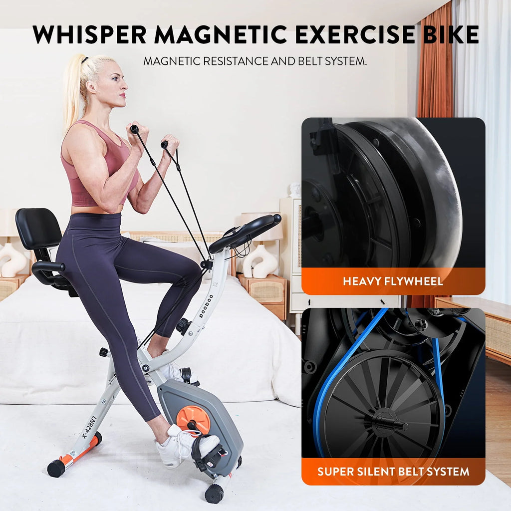 Upright Folding Magnetic Exercise Bike with Arm Resistance Bands Y46262