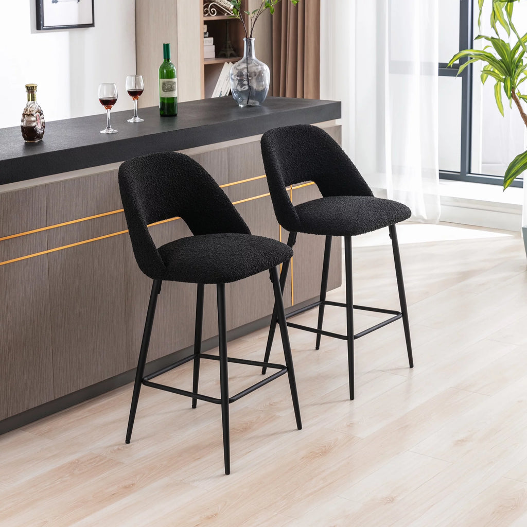 Boucle Fabric Barstools Set of 2 with Black Metal Legs B688032