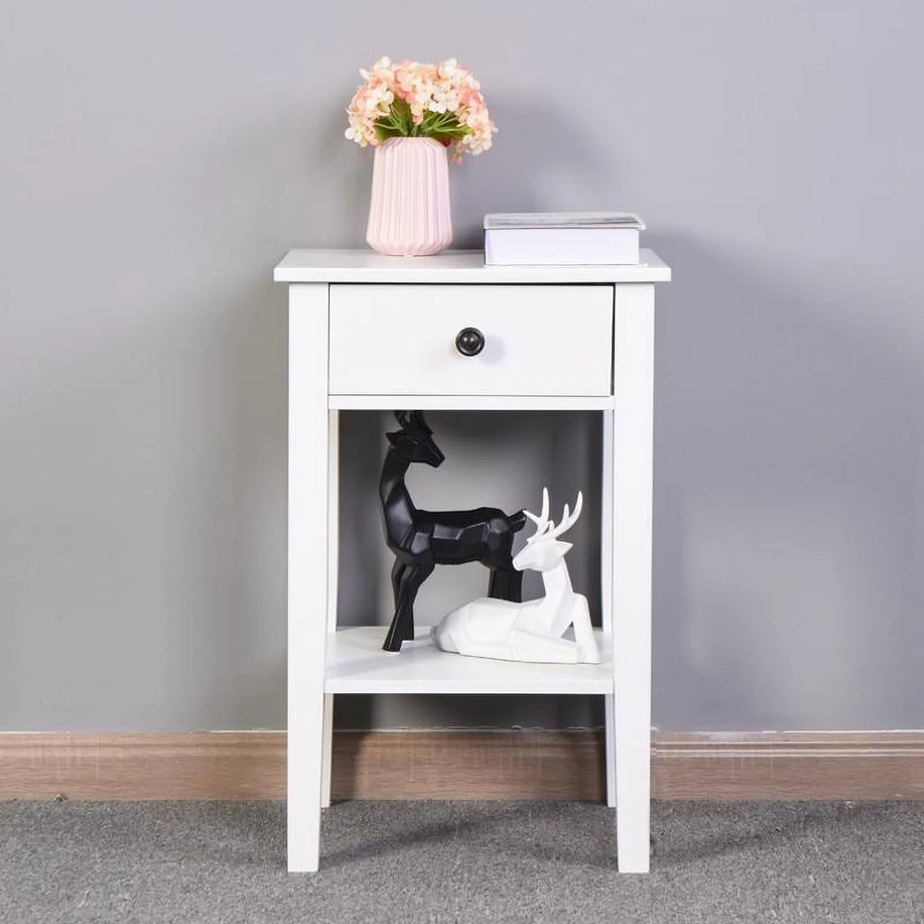 White Floor-standing Storage Table with Drawer I158835