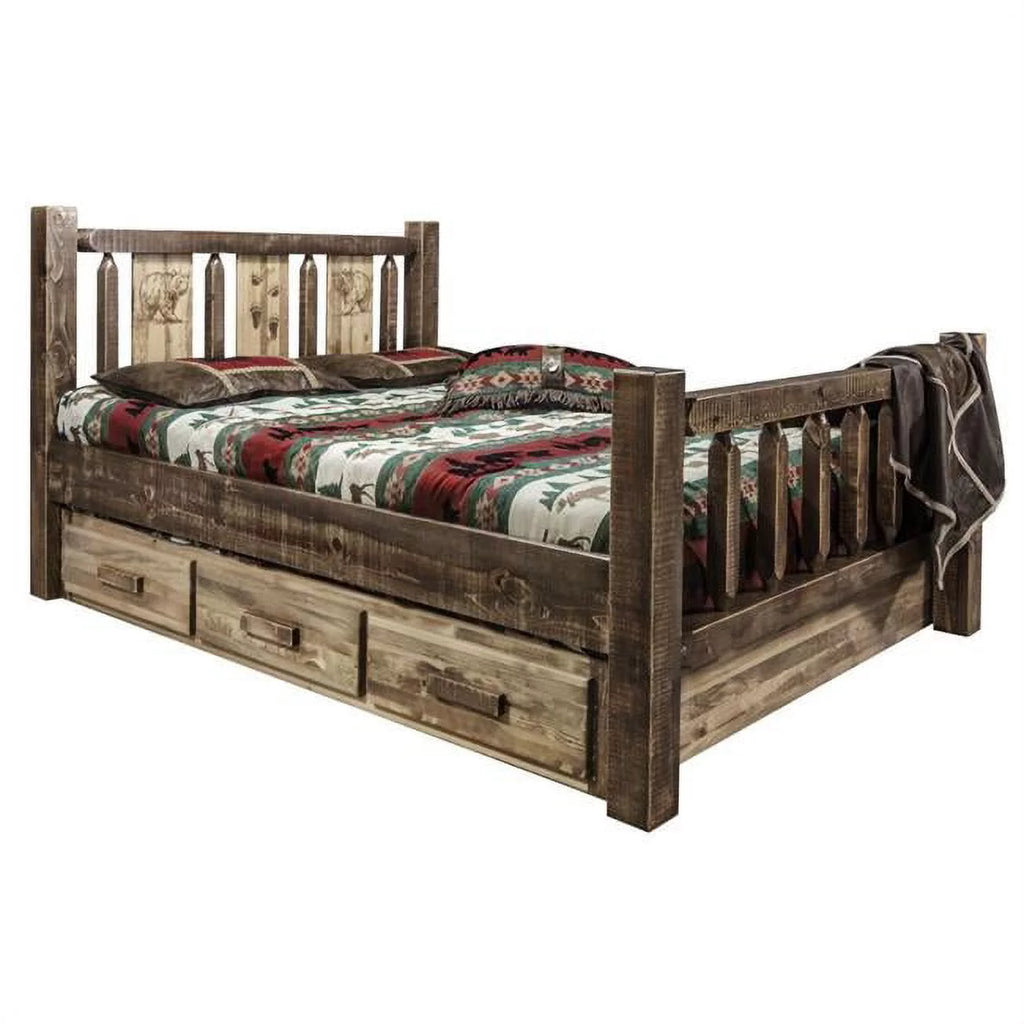 Brown Wood Twin Storage Bed Q5711