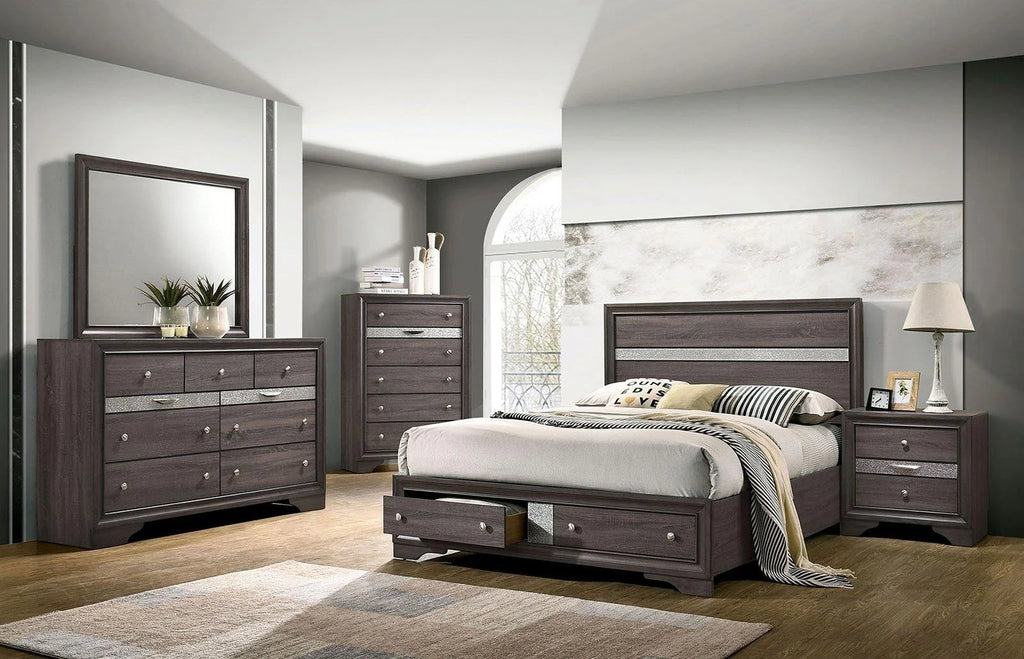 Contemporary Gray Solid Wood King Bedroom Set 5pcs G401664
