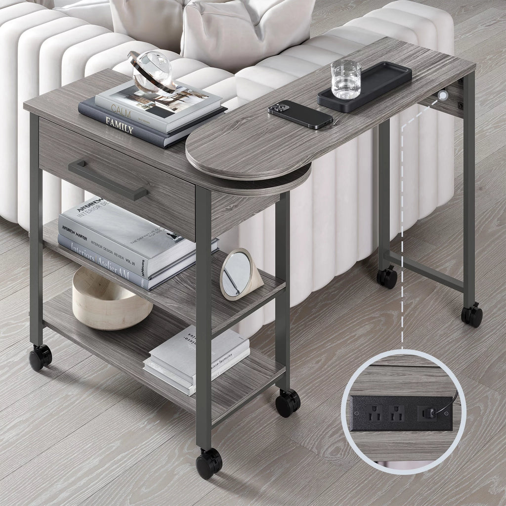 360° Rotating Desk with Charge Station and Storage Drawer C5578