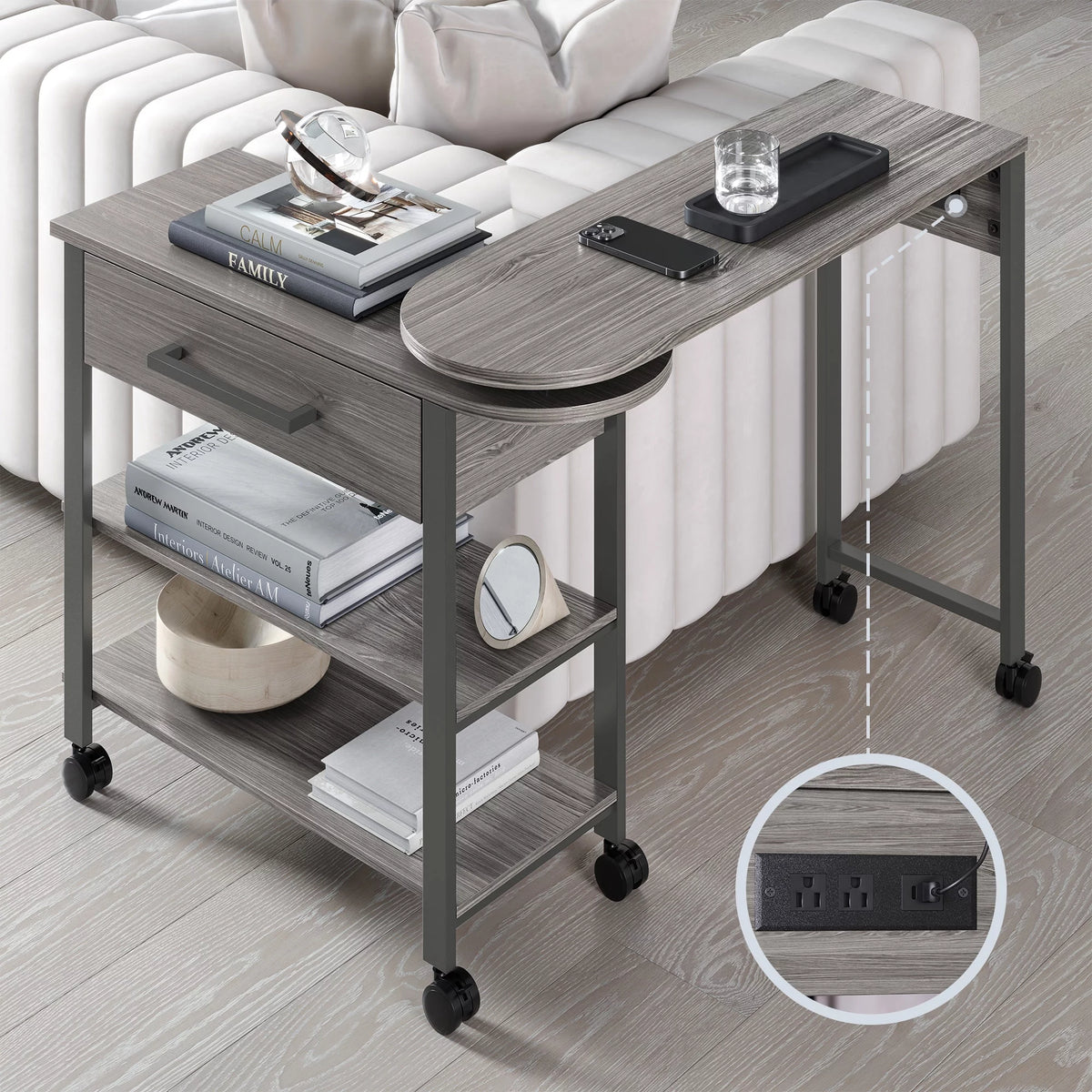 360° Rotating Desk with Charge Station and Storage Drawer C5578