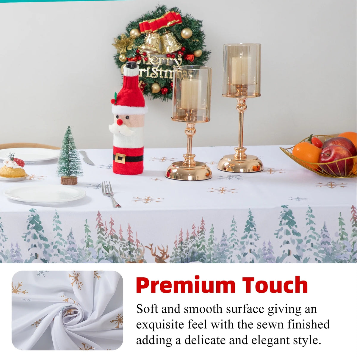 Christmas Tablecloth Rectangle 60x102in Machine Washable Polyester Y98148